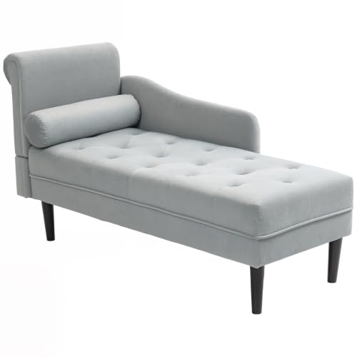 HOMCOM Chaise Longue Trapuntato con Cuscino e Bracciolo Sinistra Grigio