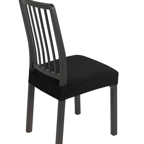 Image of SearchI Dining Chair Seat Covers Set of 6, Rear Covered, Black Jacquard 1