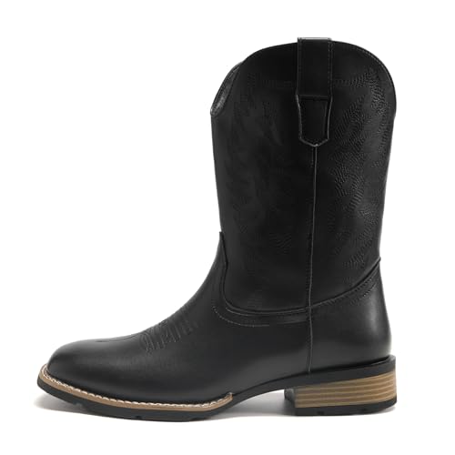 YFFUSHI Men's American Western Cowboy Boots Funky Vintage Fashion Embroidered Square Toe Boots Chunky Heel4