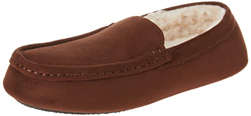 Amazon Essentials Men's Memory Foam Moccasin Slippers, Dark Toffee Brown Microsuede, 12