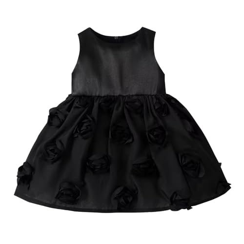 SOBOWO Baby Girl Black Dress Toddler Flower Sequin Tulle Sleeveless Birthday Wedding Formal Party Dresses Princess 0-24M