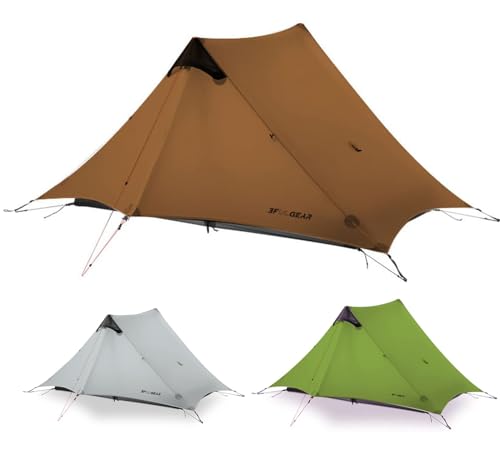ROOMEDAL 3F UL Gear Lanshan Ultralight Tent Waterproof Professional Hiking Tent 2Person Tents for Camping 4 Season Backpacking Tent (Khaki-2 People, 4 Season)
