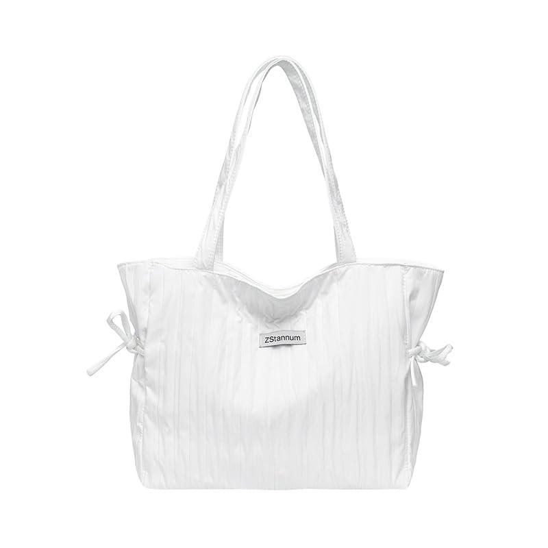 Bolsa feminina leve acolchoada com compartimento e zíper para trabalho, viagens, academia, Branco