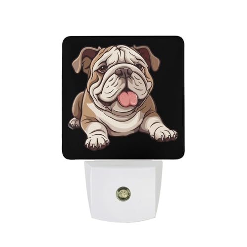 Image of English Bulldog Night Light LED Sensor Nightlight Soft Night Lights Plug Into Wall for Bedroom Hallway Bathroom