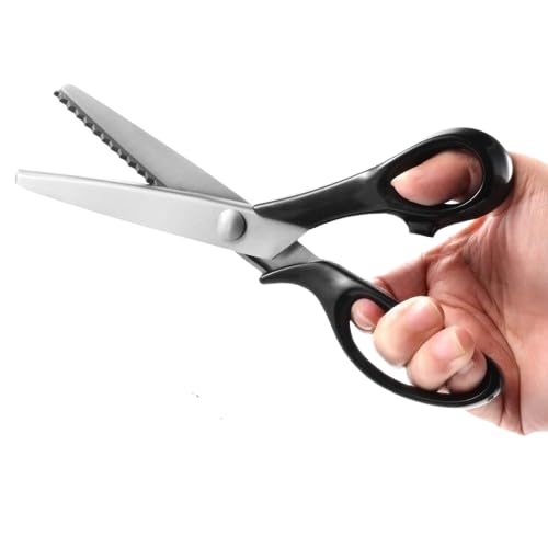 INSHA CREATION 8" Inches Zig Zag Scissor for Cloth Cutting and Tailoring Work,Mild Steel, Ergonomic Grips, Ultra-Sharp, Professional Pinking Shears, Silver and black - Set of 1-image-33