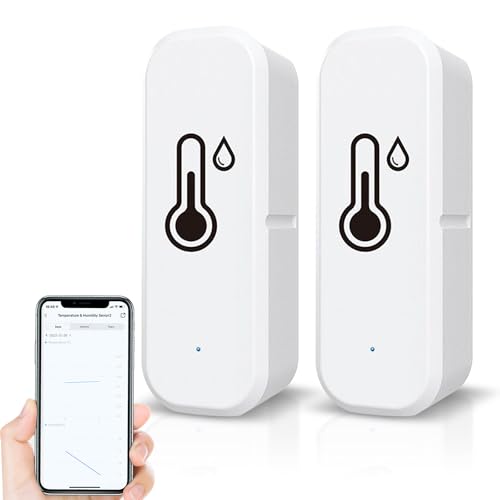 2 Pack WLAN Thermometer, WiFi-Hygrometer, Thermometer-Sensor, Kabelloser Temperatur mit Remote App Benachrichtigungsalarm für Haus, Büro,...