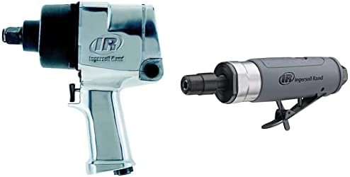 Ingersoll Rand 261 3/4-Inch Super Duty Air Impact Wrench, Silver & 308B Air Straight Die Grinder, 1/4", 25,000 RPM, 0.33 HP, Ball Bearing Construction, Safety Lock, Gray