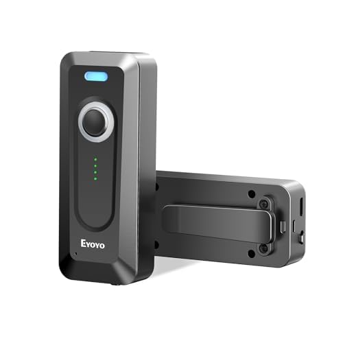 Eyoyo 2D QR Bluetooth escáner de código de Barras inalámbrico con Clip, batería de 2000mAh con indicador de Nivel, Lector de código de Barras Mini portátil para el inventario de Libros