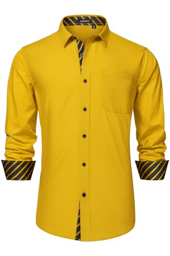 Image of HISDERN Mens Business Dress Shirts Long Sleeve Casual Button Down Shirt Formal Inner Collar Contrast Shirt for Men Wedding