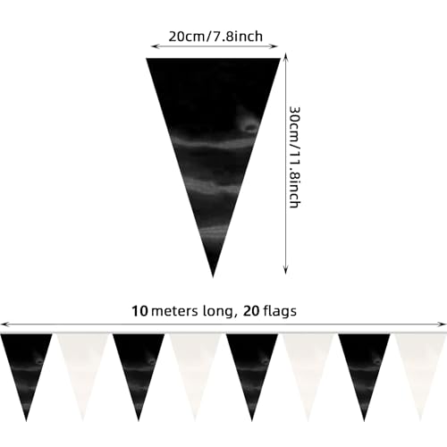 Image of 130FT Black White Triangle Pennant Banner Flag Metallic Fabric Bunting Garland for Christmas Graduation Birthday Wedding Bridal Shower Nautical Ahoy Achor Theme Party Decorations Supplies