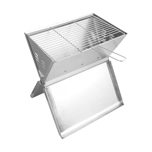 Parrilla para barbacoa portátil Ved - Estilo portátil plegable para 2 a 3 personas hecha con acero inoxidable - Ahumador de carbón para terraza, patio, camping y viajes a la playa - 35 x 24 x 39 cm