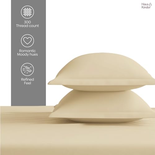 Image of haus & kinder Bedsheet King Size, 300 TC Cotton Sateen Weave, Fitted Bedsheet for Double Size Bed, Silky Smooth (Timeless Pearl, 60x78)