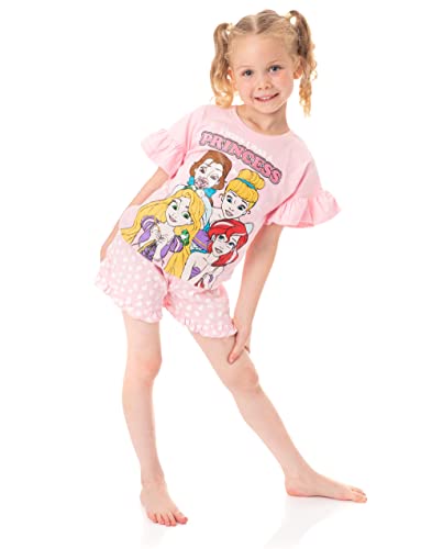 Disney Princesses Pajamas Girls Pink Ariel Bella Cinderella Top Shorts Pjs Set2