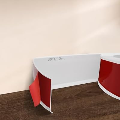 Flexible Baseboard Molding Trim, 4" (W) x 39.4' (L) Self-Adhesive Vinyl Wall Base, Peel and Stick Baseboard, Rubber Wall Base Moulding Trim, White