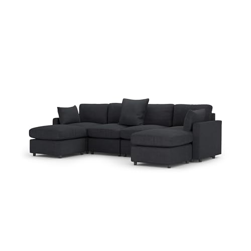 Catálogo de Sofa Moderno al mejor precio. 45 MODISOFA - Sofá Seccional Modular con 2 Otomanos | 4 Plazas | Gris Oscuro | + Pillow Pack | Fácil de Ensamblar y Adaptable | Envío Gratis