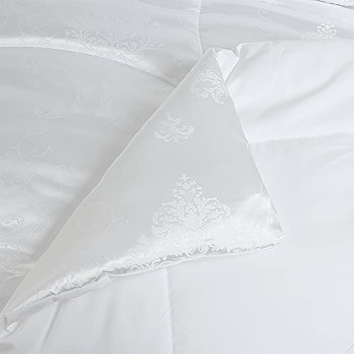 Raytrue-X Queen Comforter Set All Season Bed Comforter Queen Set 3 Piece Satin Silk Blanket Luxury White Jacquard Quilt Soft Bedding Sets Matching 2 Pillow Shams (Full/Queen, 88X88 Inches) #TOP5