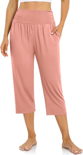Image of UEU Women's Yoga Capri Pants Loose Soft Drawstring Workout Sweatpants | Comfortable Stretchy Fabric, Casual Lounge Pants, Side Pocket, Workout Travel Daily Wear