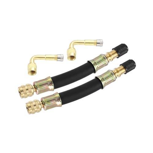 Motoforti 4pcs Tire Valve Stem Extension Tool 2 Flexible Dual Valve Stem Extender Pipe 10cm 3.9" 2 90 Degree Adapters for Car Truck Motorcycle Bike Trailer RV Long-Lasting