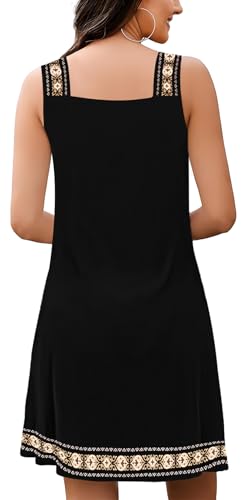 Image of SAUKOLE Summer Dresses for Women Casual Sleeveless Tank Dress Fashion V Neck Flowy Short Sundress
