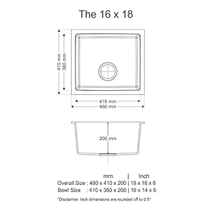 ZINZER® Granite Quartz Kitchen Sink Single Bowl Model 16 x 18 x 8 Inches Kitchen Sink in Black Color with Drain Coupling and Installation Template