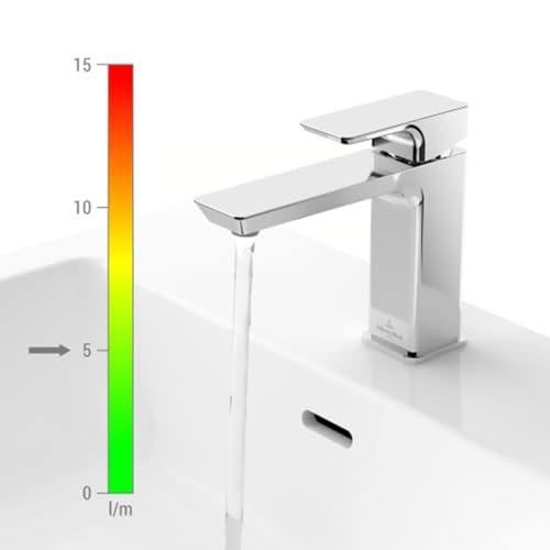 Villeroy & Boch Architectura Square Waschtischarmatur, Wasserhahn Bad mit Zugstange und Keramikkartusche, Waschbeckenarmatur wassersparend, Auslauf Höhe 113mm, eckig, Brushed Gold