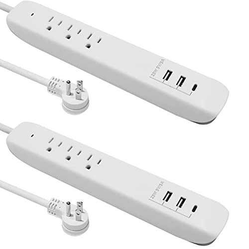 Power Strip Protector contra Sobretensiones con Enchufe Plano, USB C, Carga Rápida 25W, 3 Tomas, 2 Puertos USB, Puerto USB C, Extensión de 1.22 m, Estación de Carga Paquete de 2, Blanco Micmi miniatura 1