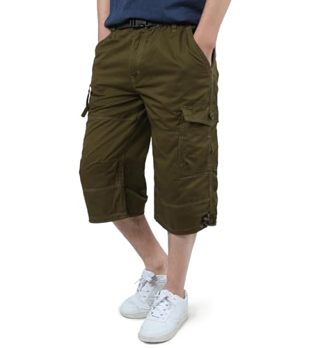 EKLENTSON Men's Cargo Shorts Casual Twill Elastic 3/4 Capri Pants Below Knee Long Shorts with 7 Pockets