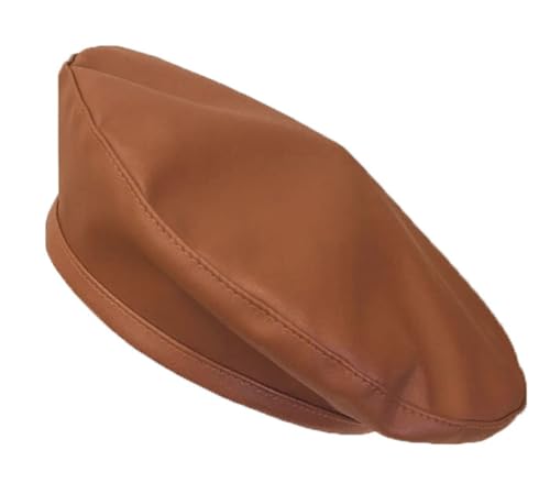 Gorro boina clásico de cuero PU para mujer color caramelo miniatura 1