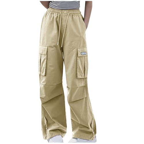 Girls Cargo Pants Teen Girls Y2k Fashion Streetwear High Waist Drawstring Sweatpants Casual Wide Leg Baggy Trousers