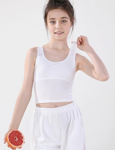 Image of FEOYA Teen Girls Camisole Training Cotton Bra Round Neck Tank Top with Shelf Bra 2 /3 Pack