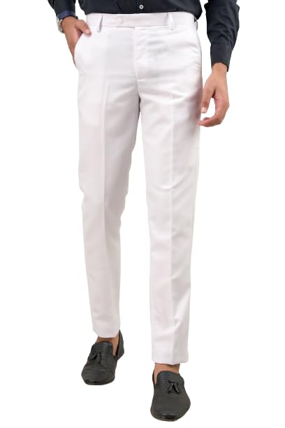 Men Regular Fit White Cotton Blend Trousers-image-2