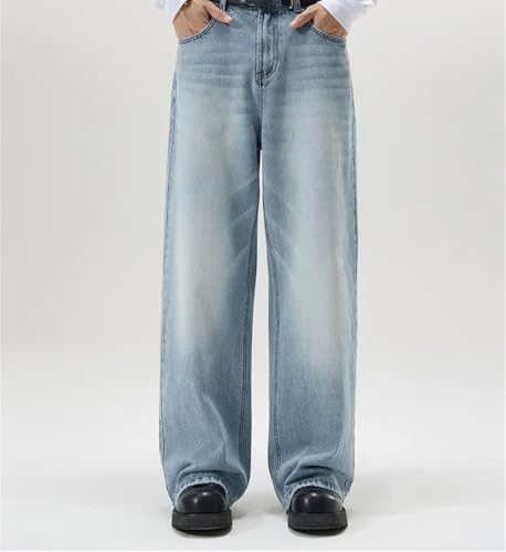 Men’S Vintage Distressed Jeans Mid Waist Straight Fit Denim Pants High Street Style Zipper Fly Jeans3