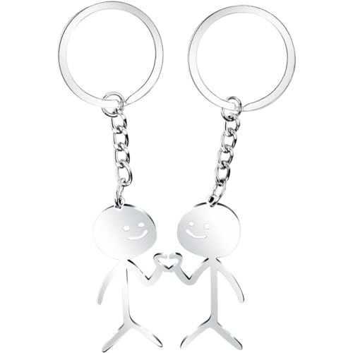 WKRTDY 2er Set Skelett-Smiley Schlüsselanhänger mit Herzvergleich - Witziger Stickman als niedlicher Trend-Schmuck für Tasche und Auto - Ideales Paargeschenk, kreative Geschenke zum Valentinstag