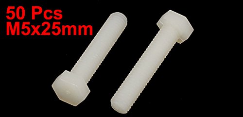 Image of uxcell M5 x 25mm Full Thread Nylon Metric Hex Head Cap Screw Bolt 50 Pcs
