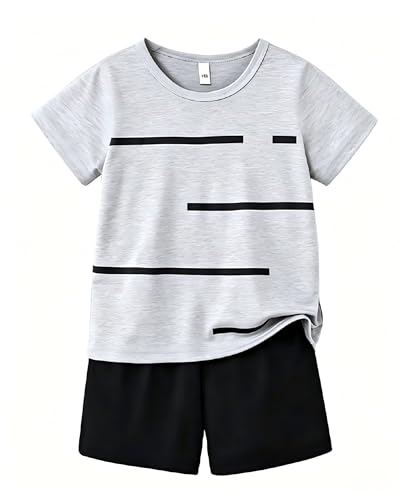 Image of 4-8T Toddler Boys 2-Piece Summer Casual Outfit Striped Print Short Sleeve T-Shirt & Shorts Set