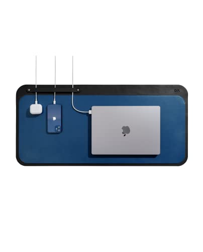 Image of DailyObjects Dart Large Premium Vegan Leather Desktop /Laptop Desk Mat for Work from Home /Office /Gaming | Cable Organiser & Hideway Storage | Extended Mousepad & Water-Resistant - Black - Model - R1