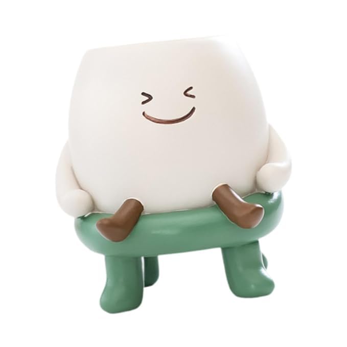 Image of Cute Face Plant Pot with Stool, Resin Head Planter for Indoor Plants, Cartoon Succulent Flower Pot for Home Decor, Living Room, Office Desk, Tabletop Decorative Planter