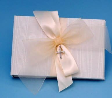 Beverly Clark Collection Grace, Guest Book with Crystal Cross, Ivory