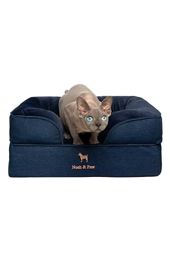 Image of NOAH & PAW Small Dog Bed, 20x15x8 Inch, Cat Bed for Indoor Cats, Orthopedic Eggshell Memory Foam Infused with Cooling Gel, Water Resistant Inner Cover Machine Washable (Denim Collection)