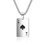 ONLYJUMP Ace Pendant Necklace for Men and Women Punk Playing Card Poker Tag Pendant Necklace Stainless Steel Heart Ace Poker Necklace Hip Hop Unisex Jewelry Gift (Black)