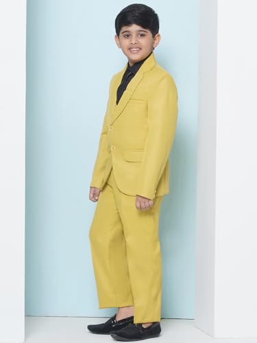 Image of AJ DEZINES Kids 5 Piece Solid Cotton Blend Coat Pant Suit Set For Boys