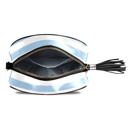 Image of ALAZA Women's Blue White Striped PU Leather Crossbody Bag Shoulder Purse with Tassel