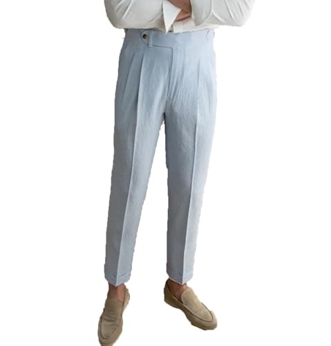 Seersucker Men's Pants Striped Linen Trousers Men Summer Beach Dress Pants Groomsmen for Wedding