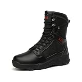 [OKEPIA] 超軽量 メンズ ミリタリーブーツ サイドジッパー ハイカット ロングブーツ 軍靴 厚底 アウトドア 大きいサイズ バイク タクティカル ライディング 登山 作業 通気性 ハンティング ワーク 歩きやすい 幅広 秋冬 (ブラック, 大人, 24.5 cm, 数値, 日本の靴のサイズ寸法)