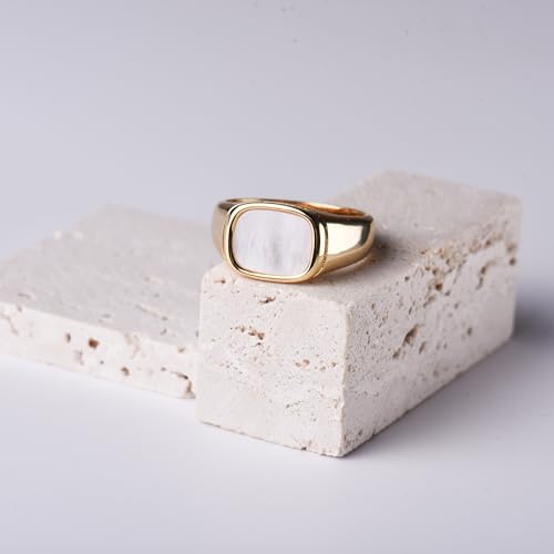 Aurelia Mae AM-2020-R-6-SQUARE-S6 18K Gold Plated Chunky Mother Of Pearl Gold Ring Womens Gold Square Signet Ring Large Statement Ring thumb #5
