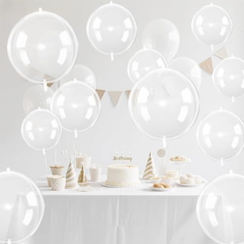 Image of 12PCS Clear Round Foil Balloons 22 inch 15 inch 10 inch Large Mylar Bubble Balloons | Transparent 4D Ball Balloons for Birthday Party, Graduation, Wedding, Christmas, New Year, Disco Prom Party Decorations