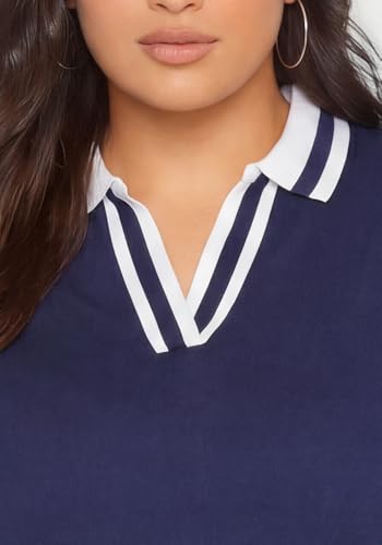 Image of Wear Your Opinion Plus Size Women Polo V Neck Stripe Collar Tshirt Top | Half Sleeve