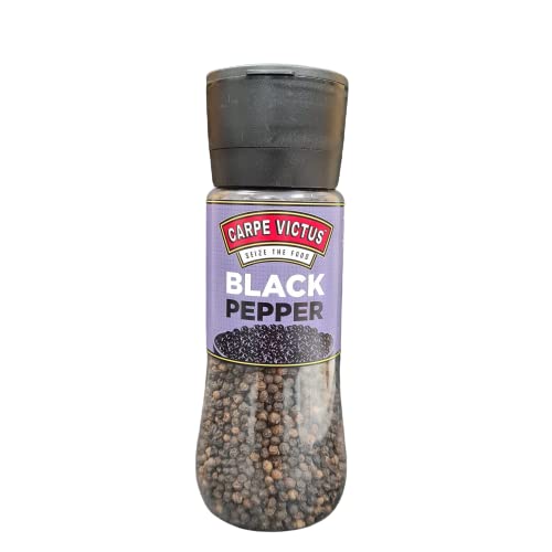 Carpe Victus Black Pepper in Grinder Bottle, Whole Kali Mirch, Sabut Fresh Peppercorns for Cooking, Pepper with Crusher Bottle, 100% Pure and Natural, Kali Mirchi for Unique Taste & Flavor, 200 gms