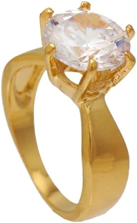 Anel Feminino Solitário com Grande Zircônia e Garras Folheado A O...