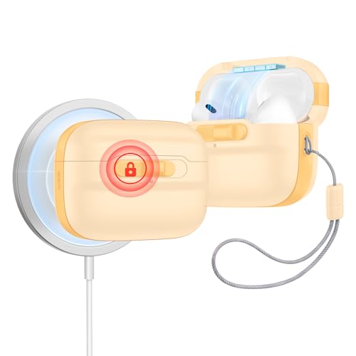 Image of ESR for AirPods Pro 2 Case (2023 /2022 /2019, 2nd /1st Gen), Compatible with Airpods Pro 2 (USB-C /Lightning Cable), MagSafe Ready, Magnetic Lid Lock, Full Drop Protection Cover with Lanyard, Yellow